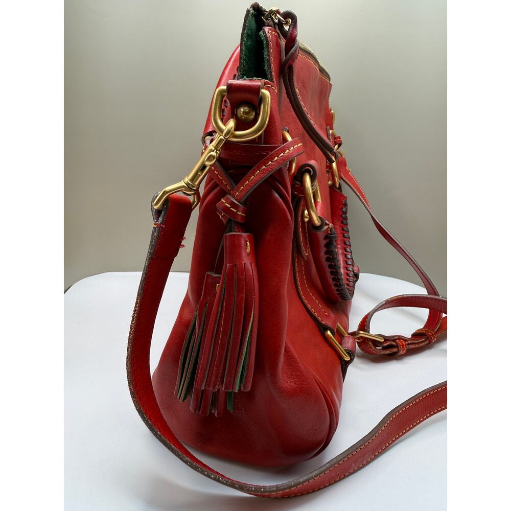 Dooney & Bourke Florentine satchel red Italian leather brushed brass hardware - Picture 5 of 12